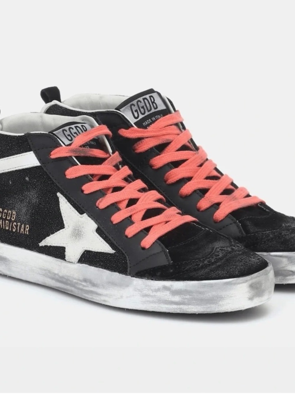 Golden Goose Black & White Mid Star Sneakers with Coral Laces - Picture 1 of 1